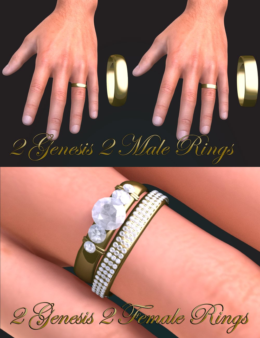 Genesis 2 Wedding Ring Set by: Design Anvil, 3D Models by Daz 3D