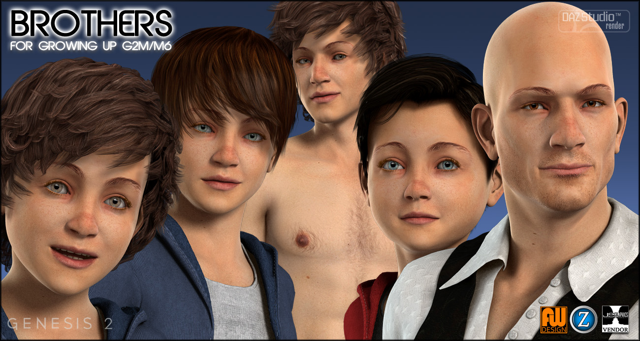 Brothers for Growing Up Genesis 2 Male(s) and M6 by: Zev0ForbiddenWhispersJSGraphics, 3D Models by Daz 3D