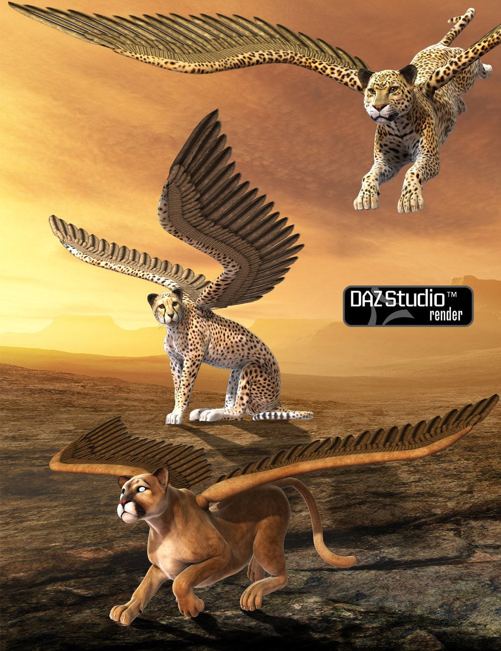 Griffin Wings for DAZ Big Cat 2 by: midnight_stories, 3D Models by Daz 3D