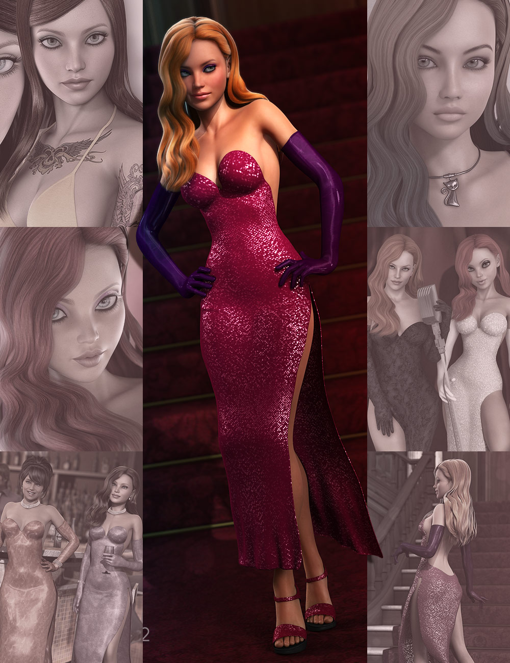 Jessica Dress Bundle by: , 3D Models by Daz 3D