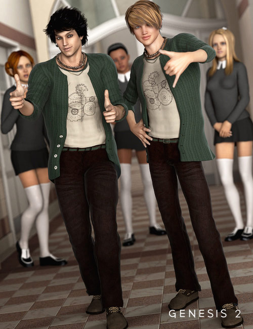 Trendy College Outfit for Genesis 2 Male(s) by: Barbara BrundonSarsa, 3D Models by Daz 3D