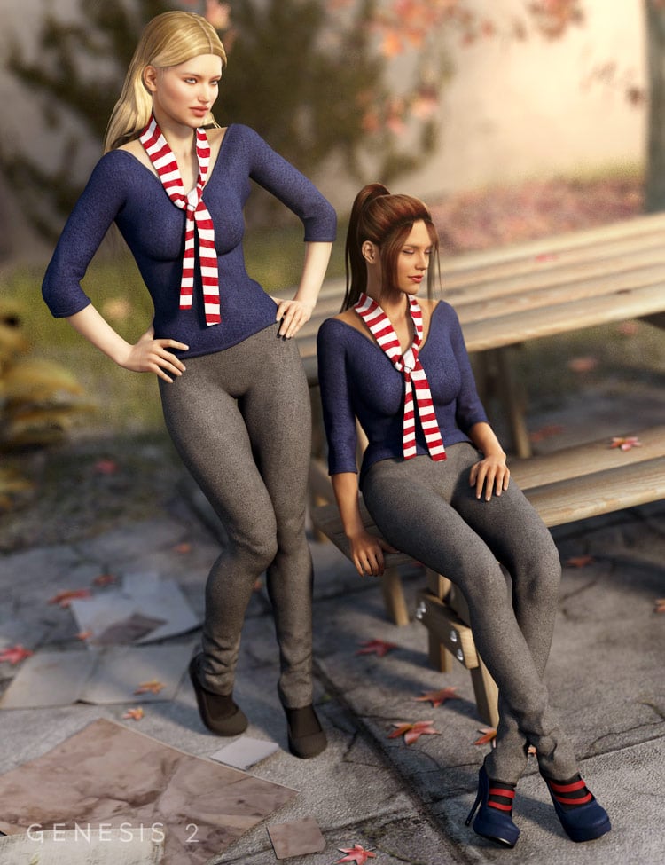 Autumn Afternoon Outfit for Genesis 2 Female(s) by: Barbara BrundonSarsa, 3D Models by Daz 3D