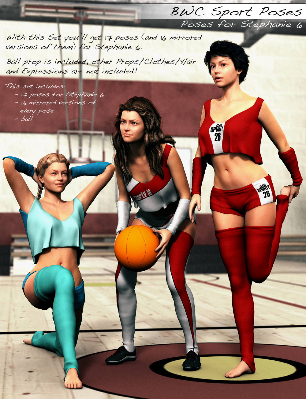BWC Sport Poses for Stephanie 6 by: Sedor, 3D Models by Daz 3D