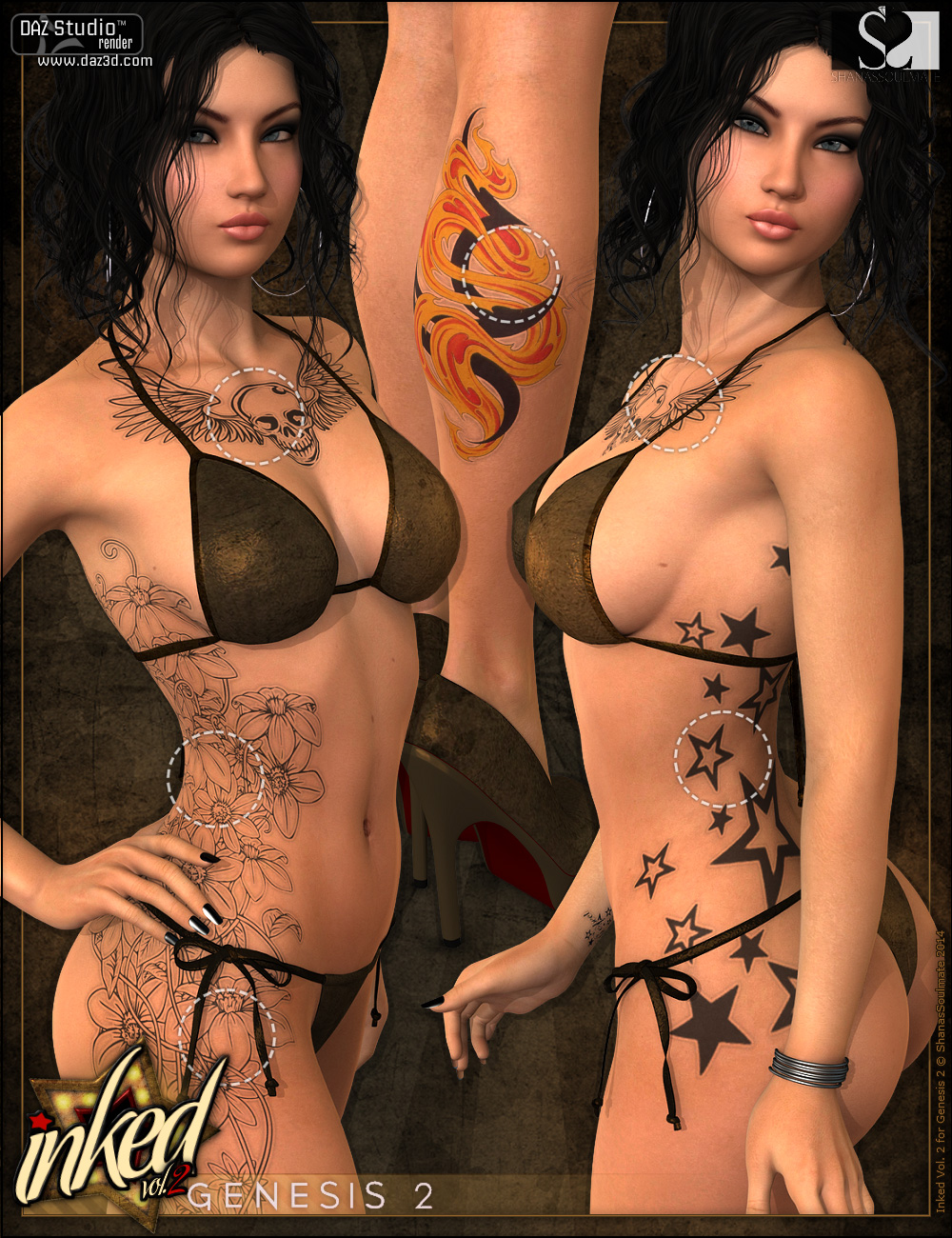 Inked Vol. 2 for Genesis 2 by: ShanasSoulmate, 3D Models by Daz 3D