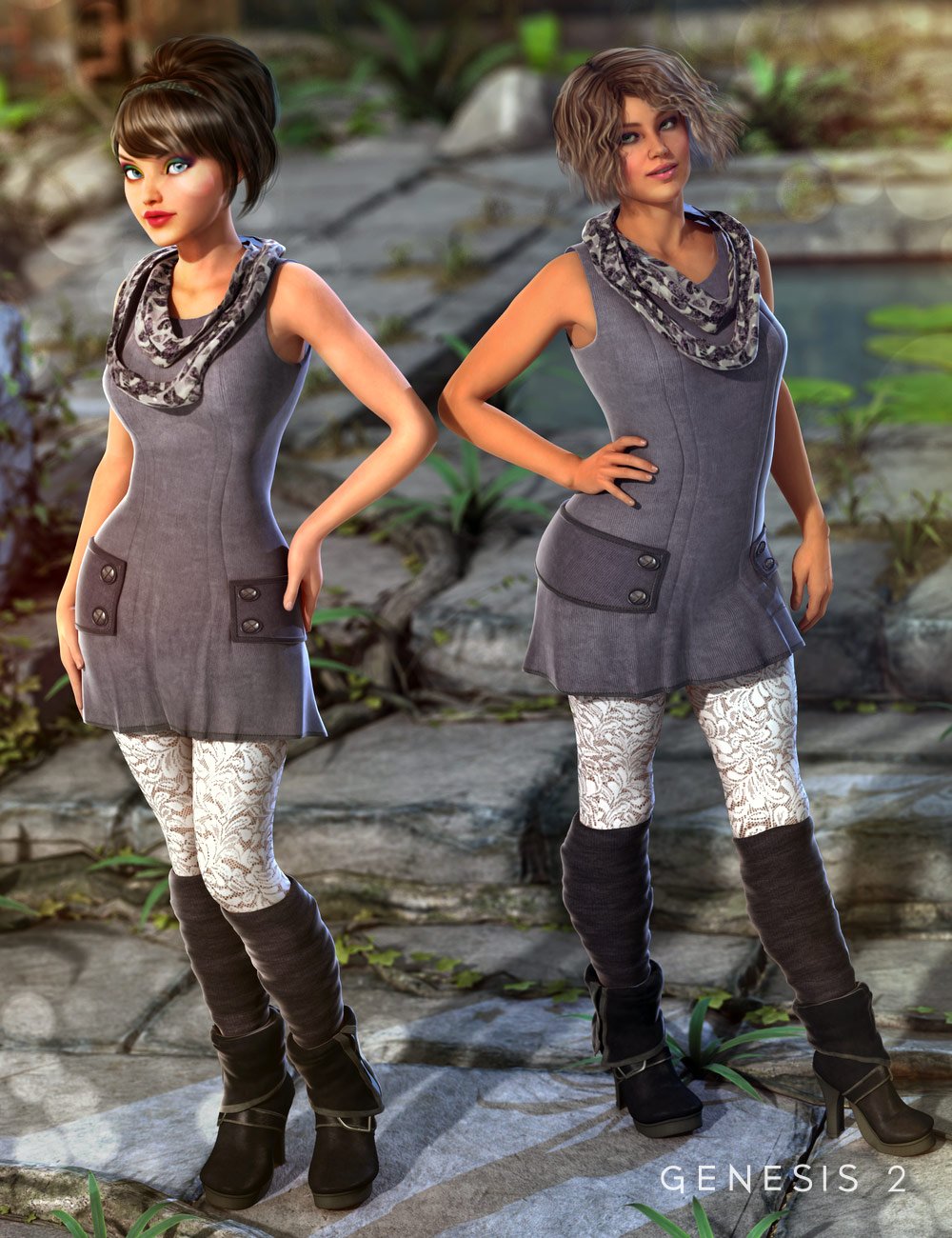 Early Spring Outfit for Genesis 2 Female(s) by: Barbara BrundonSarsa, 3D Models by Daz 3D