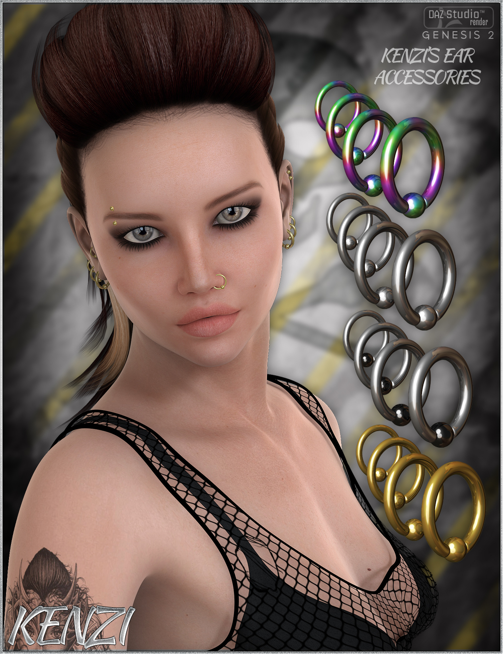 FW Kenzi - Character and Accessories by: Fred Winkler ArtFisty & DarcSabby, 3D Models by Daz 3D