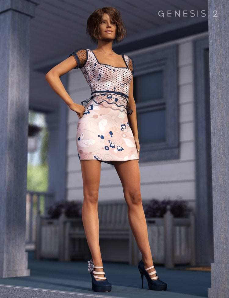 Peplum Dress and Blossom Shoes for Genesis 2 Female(s) by: Barbara BrundonSarsa, 3D Models by Daz 3D