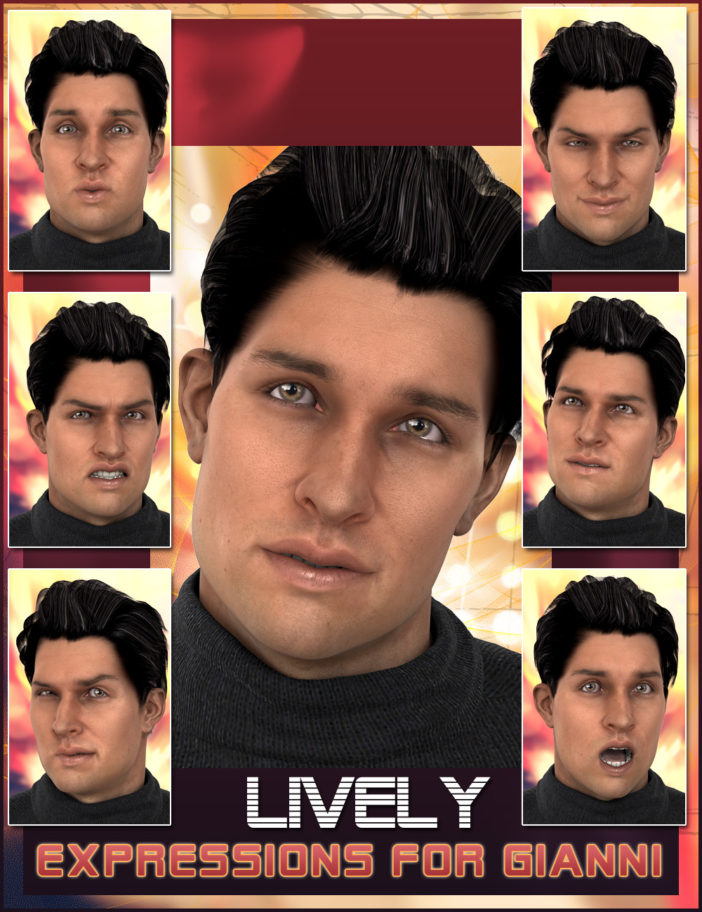 Lively Expressions for Gianni 6 by: 3DCelebrity, 3D Models by Daz 3D