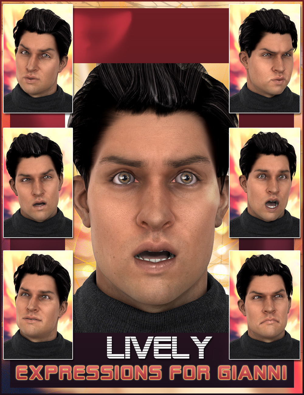 Lively Expressions for Gianni 6 by: 3DCelebrity, 3D Models by Daz 3D