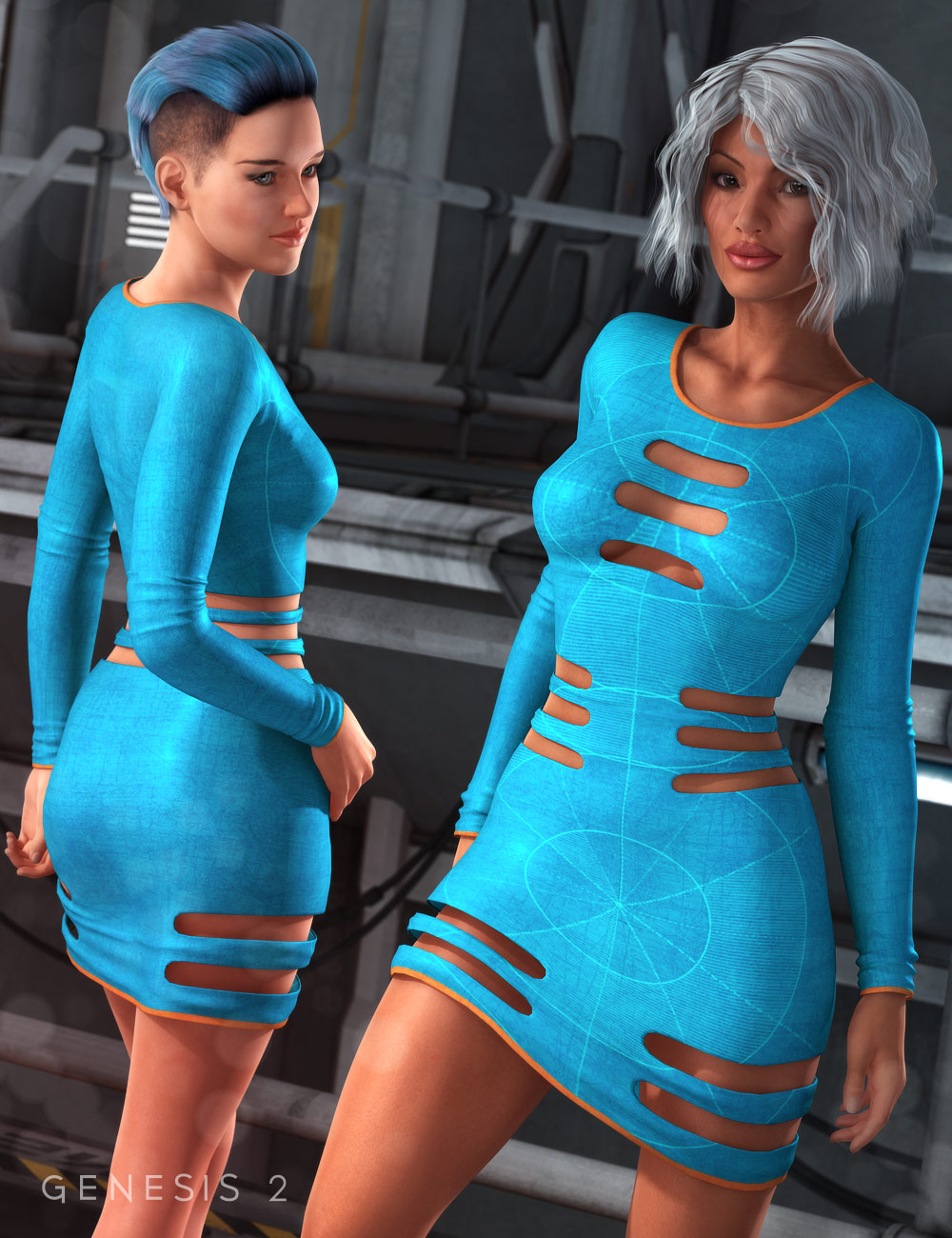 Sci-fi Slotted Dress for Genesis 2 Female(s) by: OziChickXena, 3D Models by Daz 3D