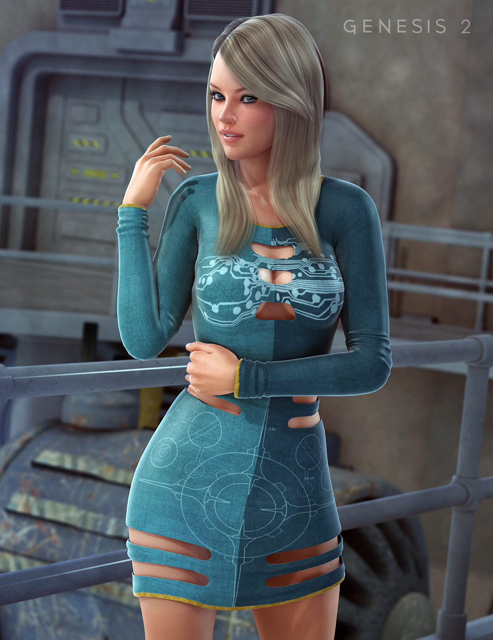 Sci-fi Slotted Dress for Genesis 2 Female(s) Textures by: OziChick, 3D Models by Daz 3D