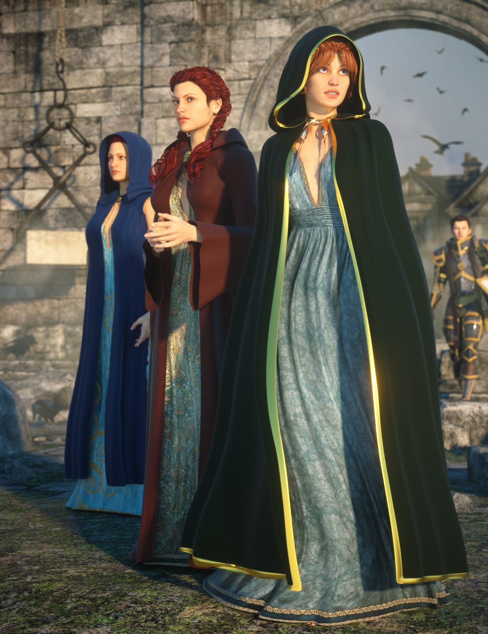 Medieval Cloaks for Genesis Female(s) by: Ravenhair, 3D Models by Daz 3D