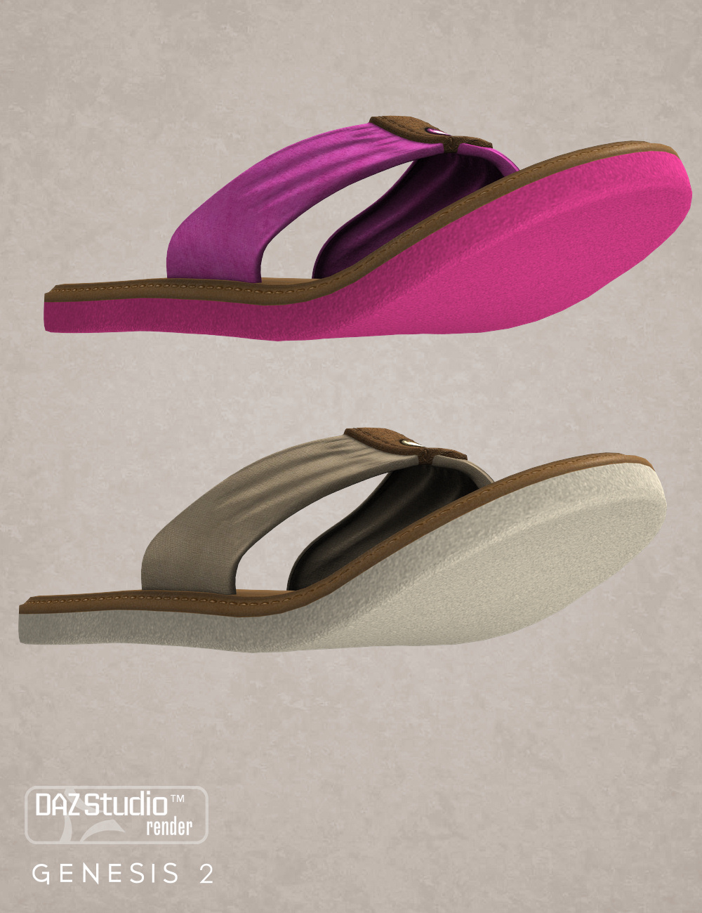 Flip Flops for Genesis 2 Female(s) by: Karth, 3D Models by Daz 3D