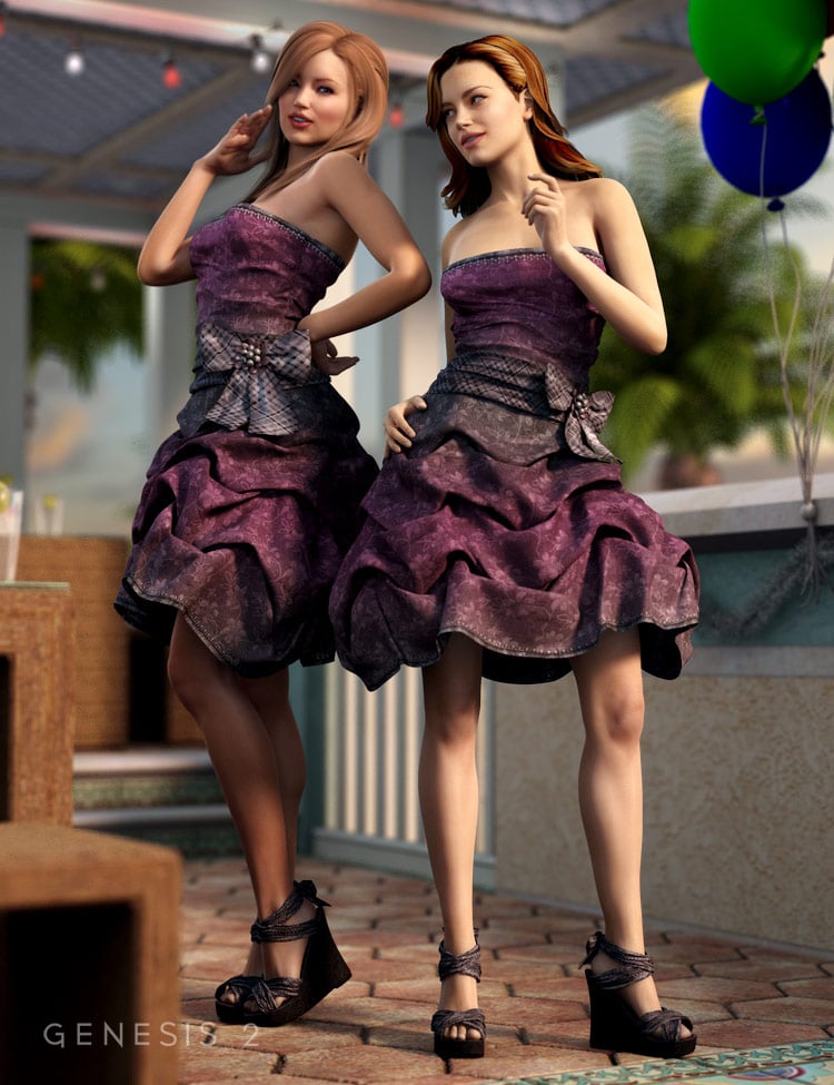 Party PickUp Dress for Genesis 2 Female(s) by: Charlie, 3D Models by Daz 3D