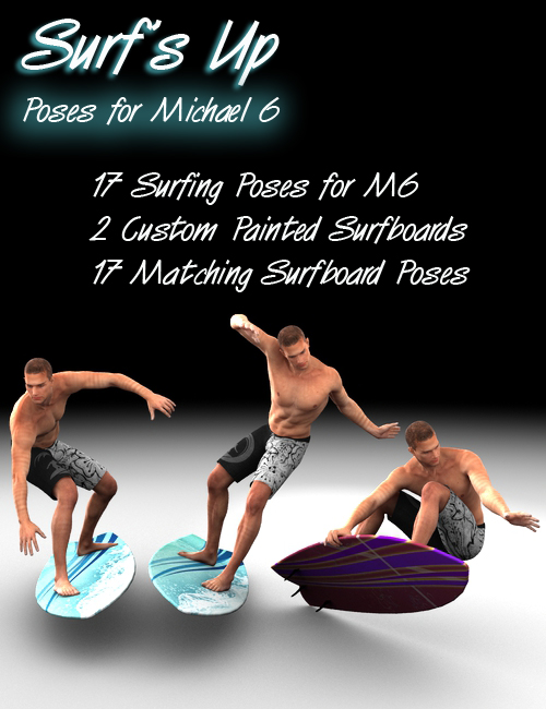 Surf's Up Poses for Michael 6 by: ImagineX, 3D Models by Daz 3D
