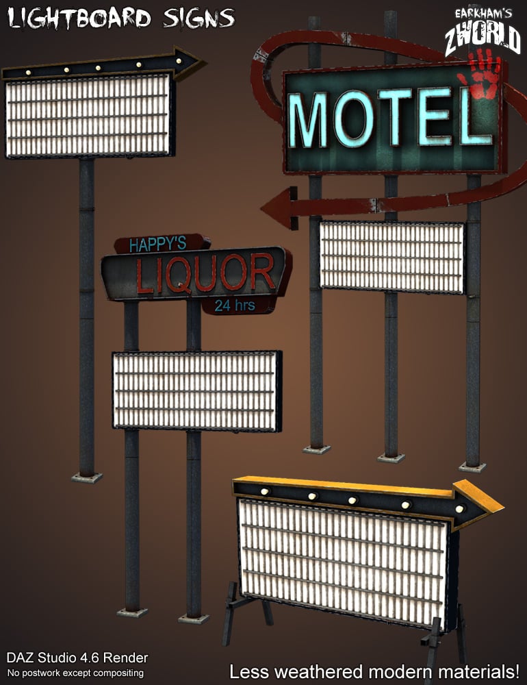 EArkham's ZWorld Lightboard Signs EArkham's ZWorld Lightboard Signs by: E-Arkham, 3D Models by Daz 3D