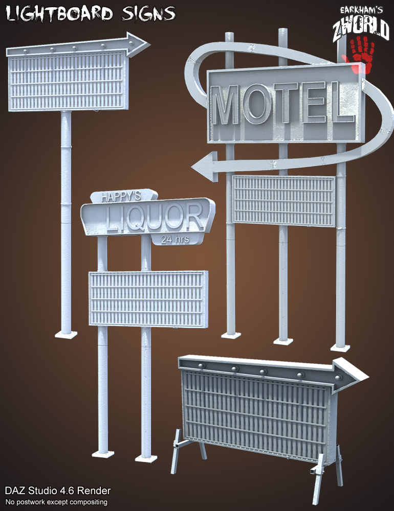 EArkham's ZWorld Lightboard Signs by: E-Arkham, 3D Models by Daz 3D