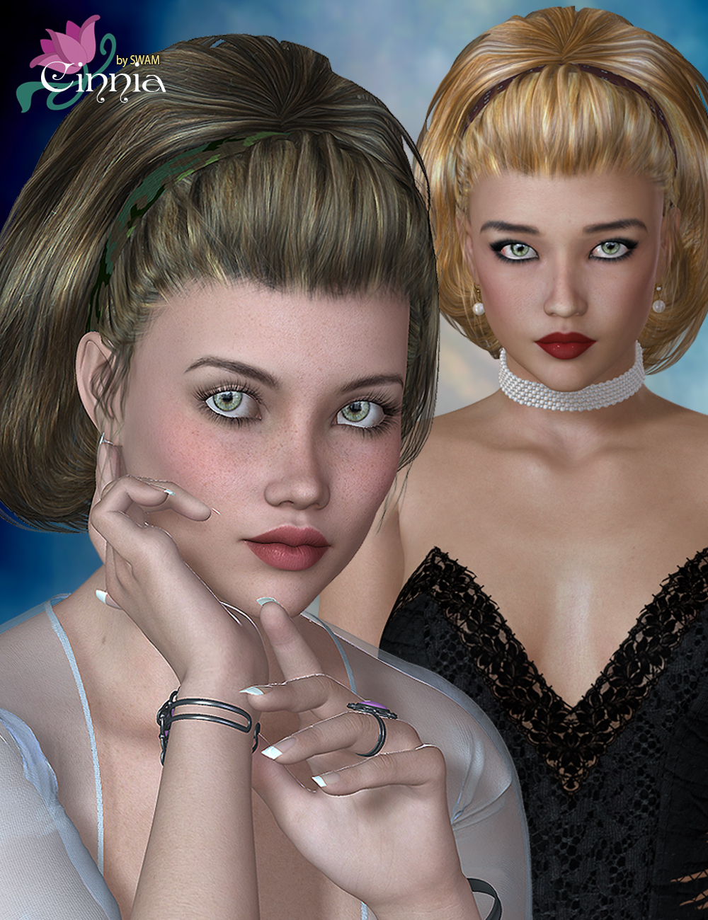 Cinnia Hair for Genesis 2 Female(s) and Victoria 4 by: SWAM, 3D Models by Daz 3D