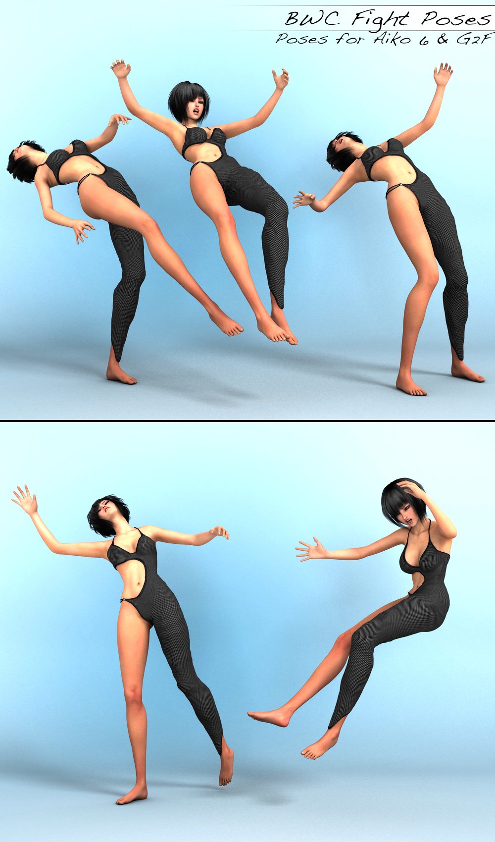 BWC Fight Poses for Aiko 6 and Genesis 2 Female(s) BWC Fight Poses for Aiko 6 and Genesis 2 Female(s) by: Sedor, 3D Models by Daz 3D