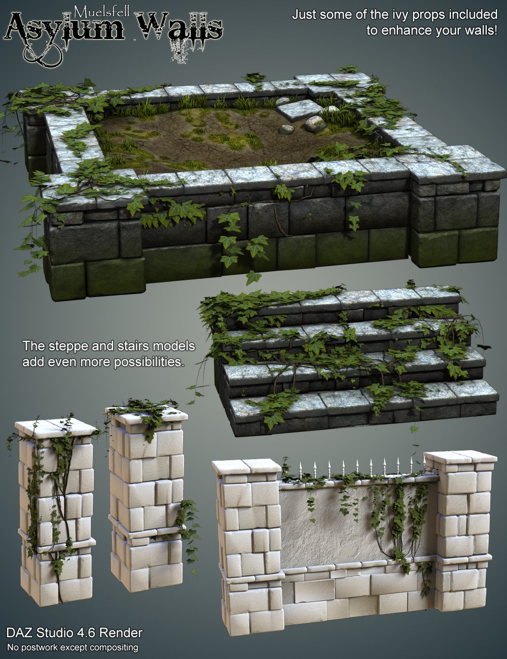 Muelsfell Asylum Walls Muelsfell Asylum Walls by: E-Arkham, 3D Models by Daz 3D