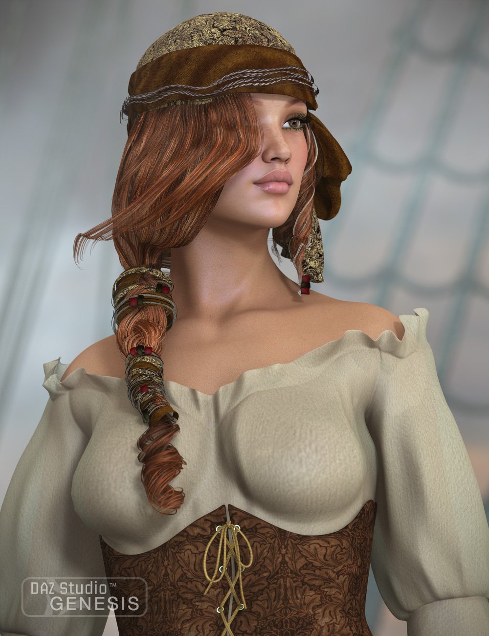 Piratess Hair for Genesis 1 and 2 Female(s) by: goldtassel, 3D Models by Daz 3D