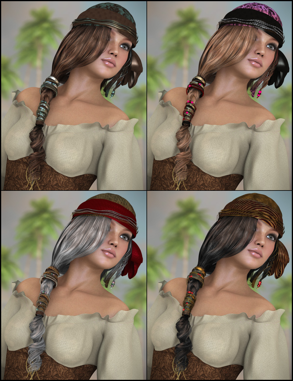 Colors for Piratess Hair by: goldtassel, 3D Models by Daz 3D