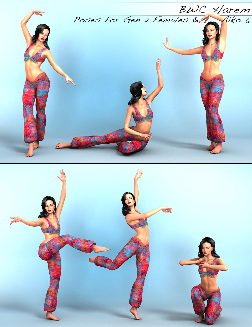 BWC Harem - Poses for Genesis 2 Female(s) and Aiko 6 by: Sedor, 3D Models by Daz 3D