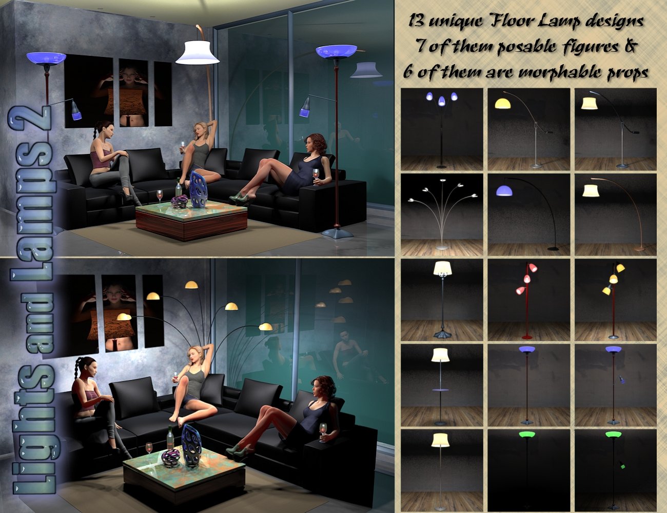 InaneGlory's Lights and Lamps 2 - Floor Lamps by: IDG DesignsInaneGlory, 3D Models by Daz 3D