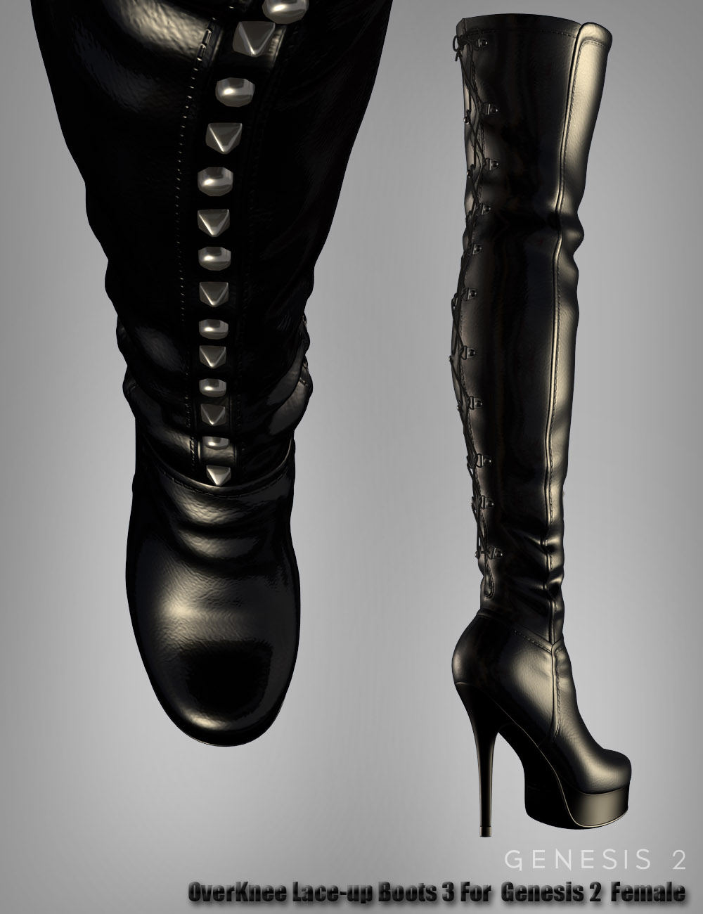 OverKnee Lace-up Boots 3 For Genesis 2 Female(s) | Daz 3D