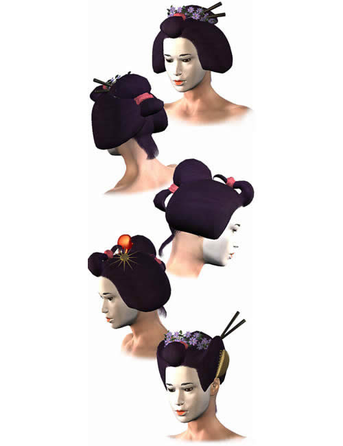 Geisha Hair Pack for Stephanie Petite and V3 by: Lourdes, 3D Models by Daz 3D