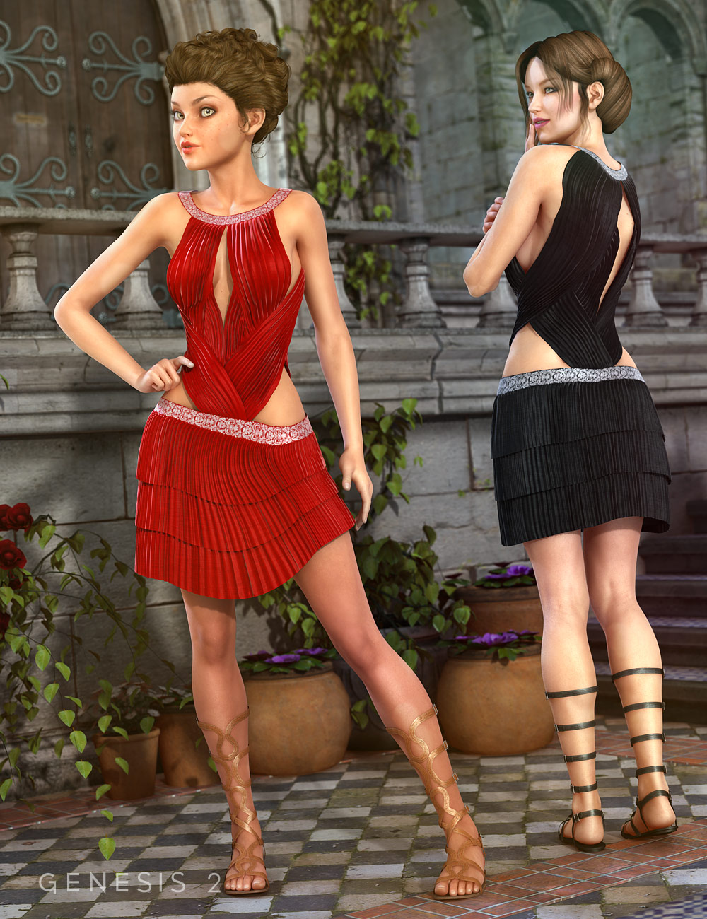 Elisabetta Dress for Genesis 2 Female(s) by: Charlie, 3D Models by Daz 3D