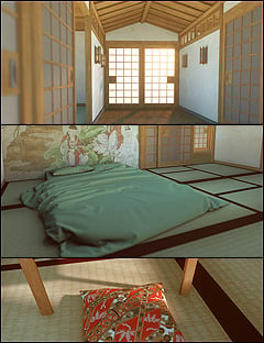 Japanese Corridor and Bedrooms Environment by: ForbiddenWhispersFWDesign, 3D Models by Daz 3D