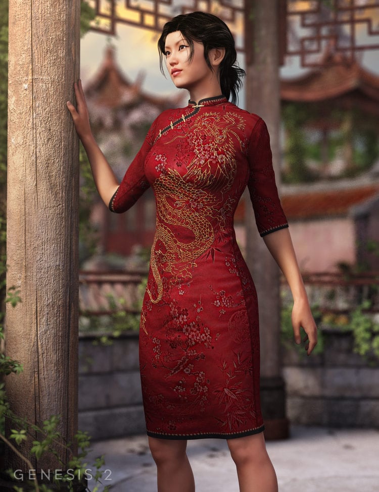 Cheongsam Dress for Genesis 2 Female(s) by: SarsaXena, 3D Models by Daz 3D