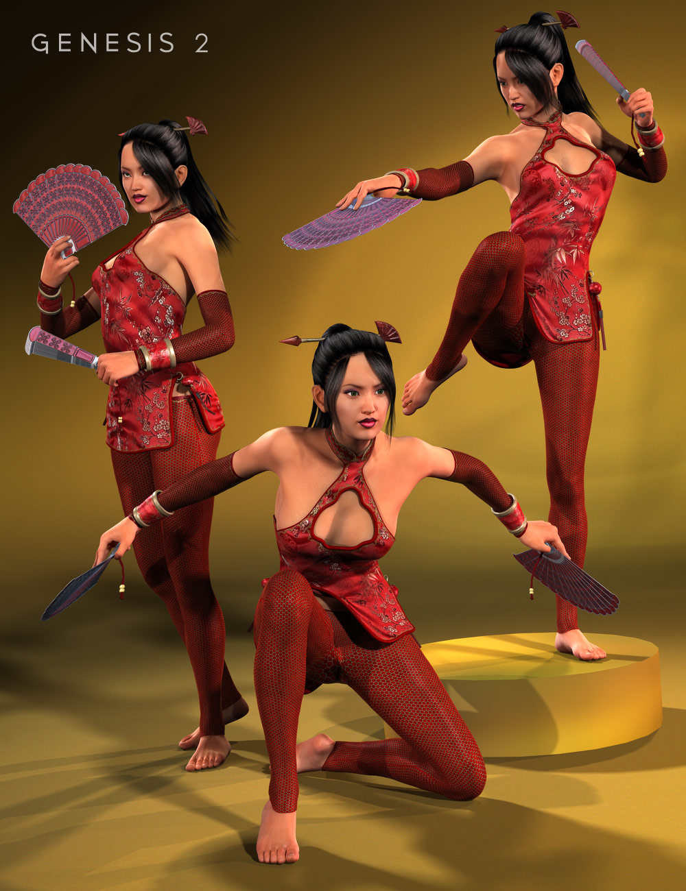 Mei Lin 6 Battle Fan Pose Set by: Design Anvil, 3D Models by Daz 3D