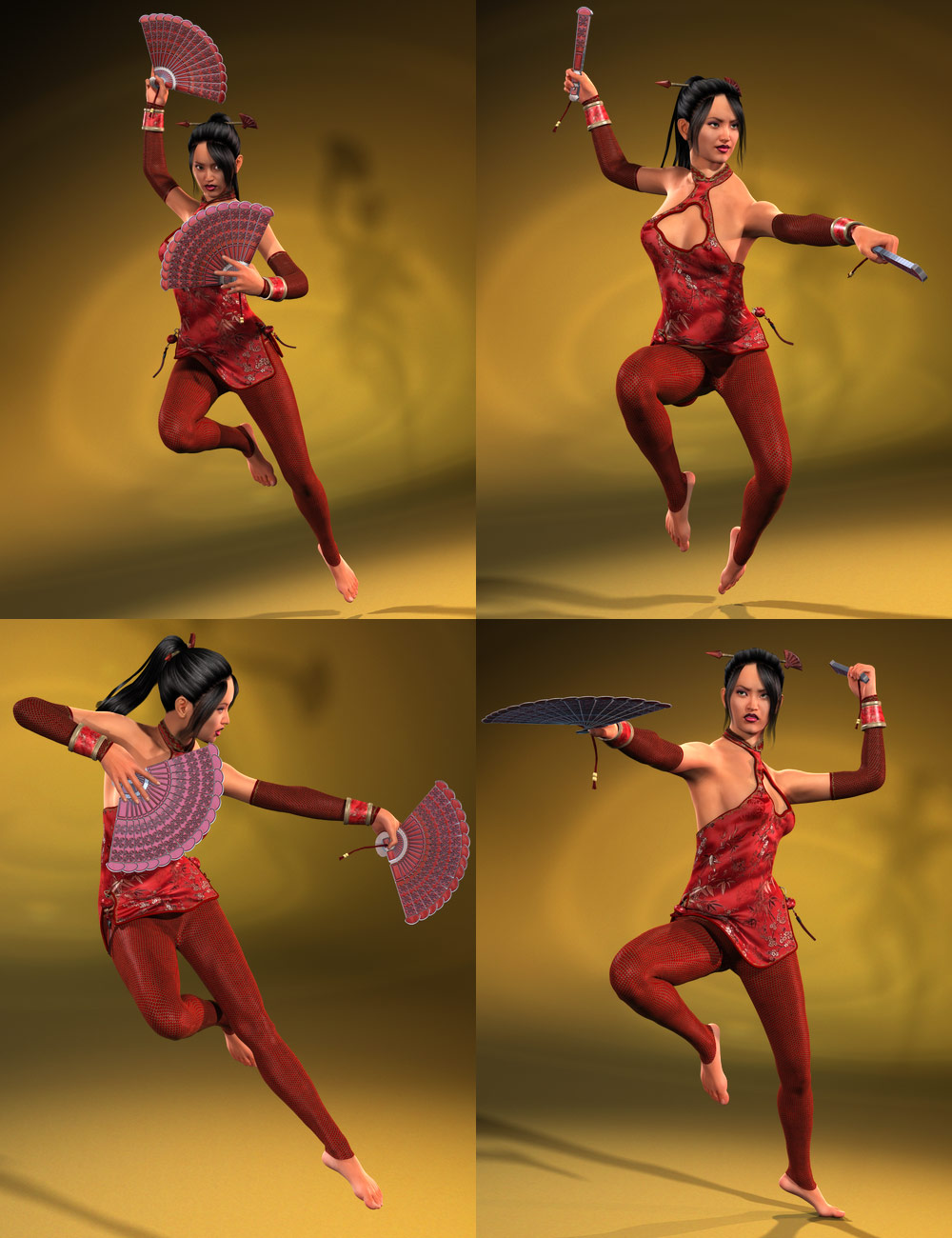 Mei Lin 6 Battle Fan Pose Set by: Design Anvil, 3D Models by Daz 3D