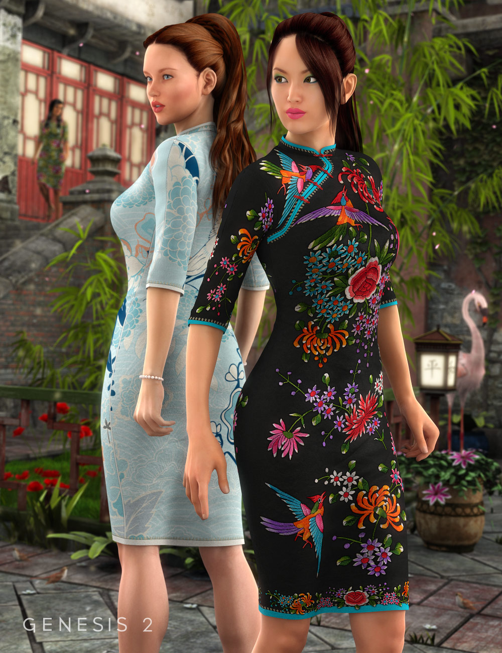 Cheongsam Dress Textures by: Sarsa, 3D Models by Daz 3D