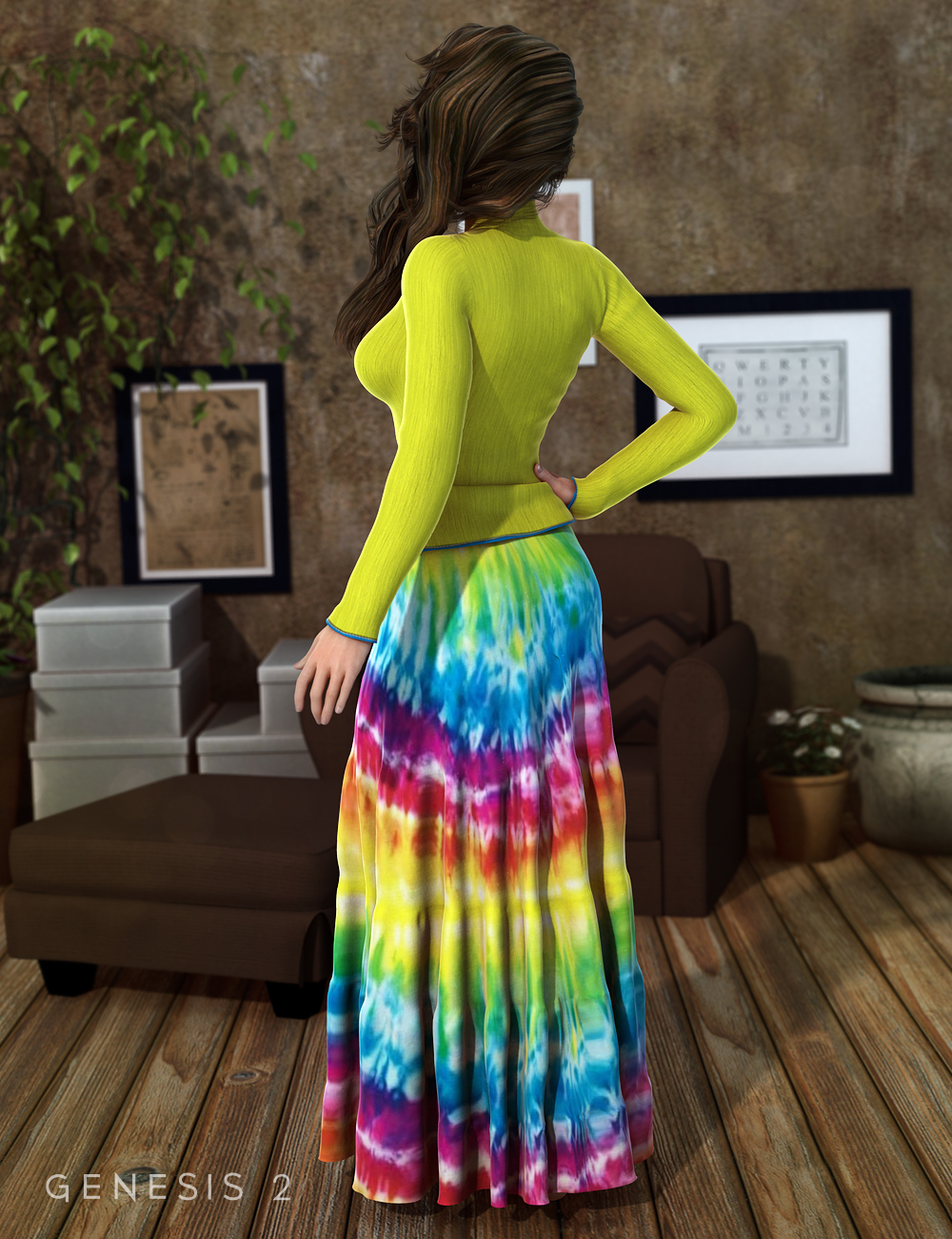 Hippie Chick Outfit for Genesis 2 Female(s) by: Barbara BrundonSarsa, 3D Models by Daz 3D