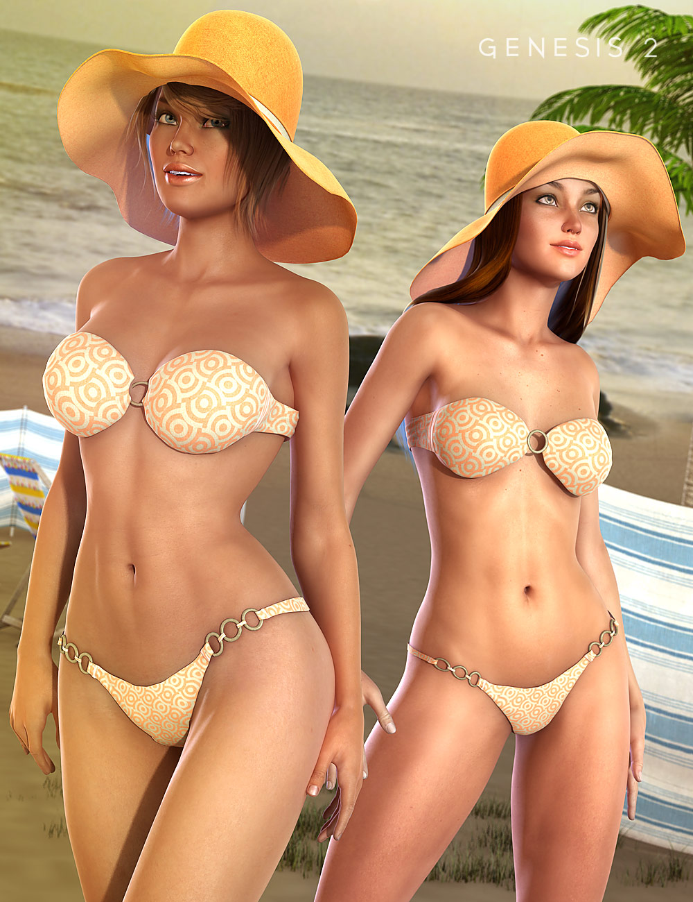 Ring Bikini and Sun Hat for Genesis 2 Female(s) by: Barbara BrundonSarsa, 3D Models by Daz 3D