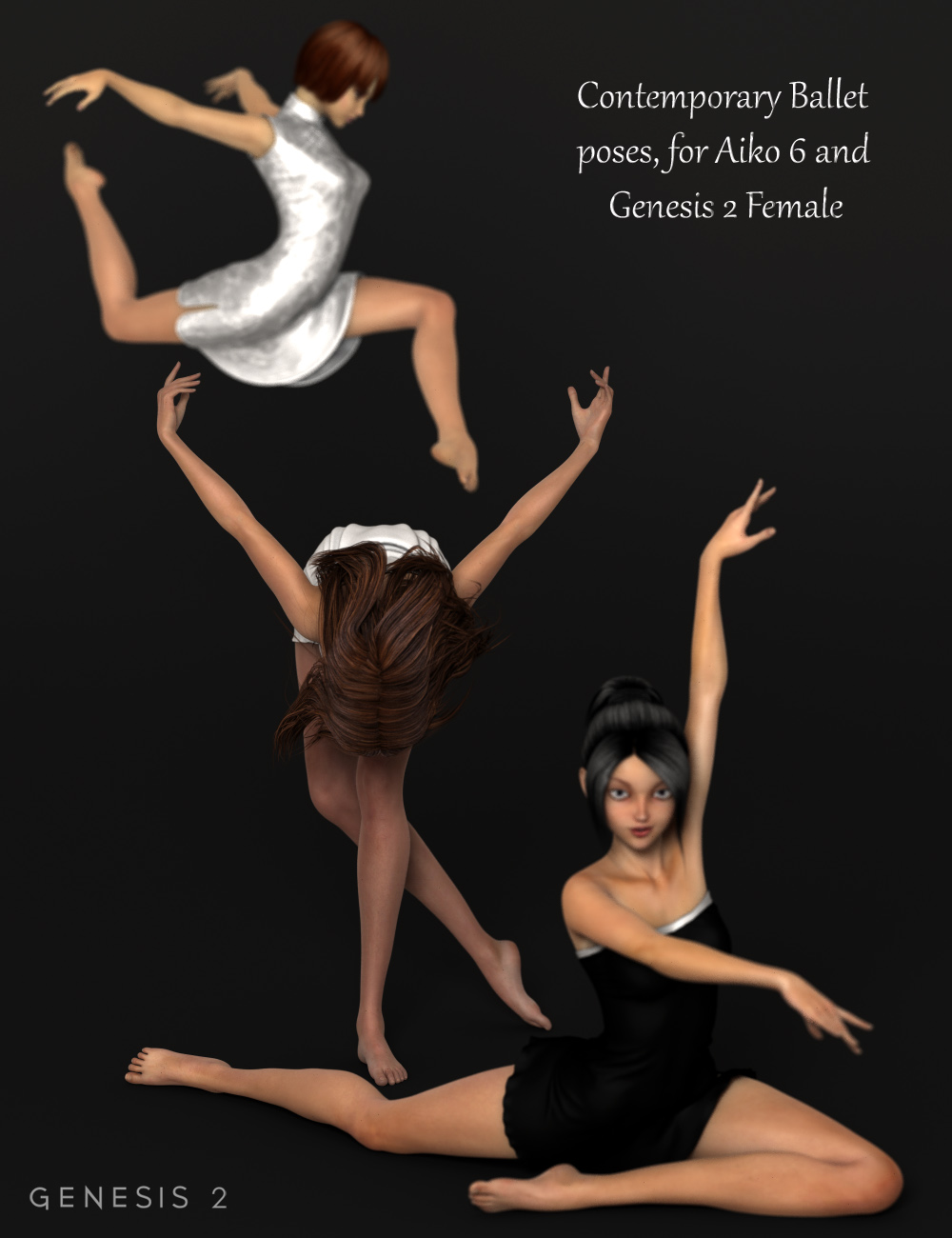 Contemporary Ballet Poses for Aiko 6 and Genesis 2 Female(s) by: Navi, 3D Models by Daz 3D