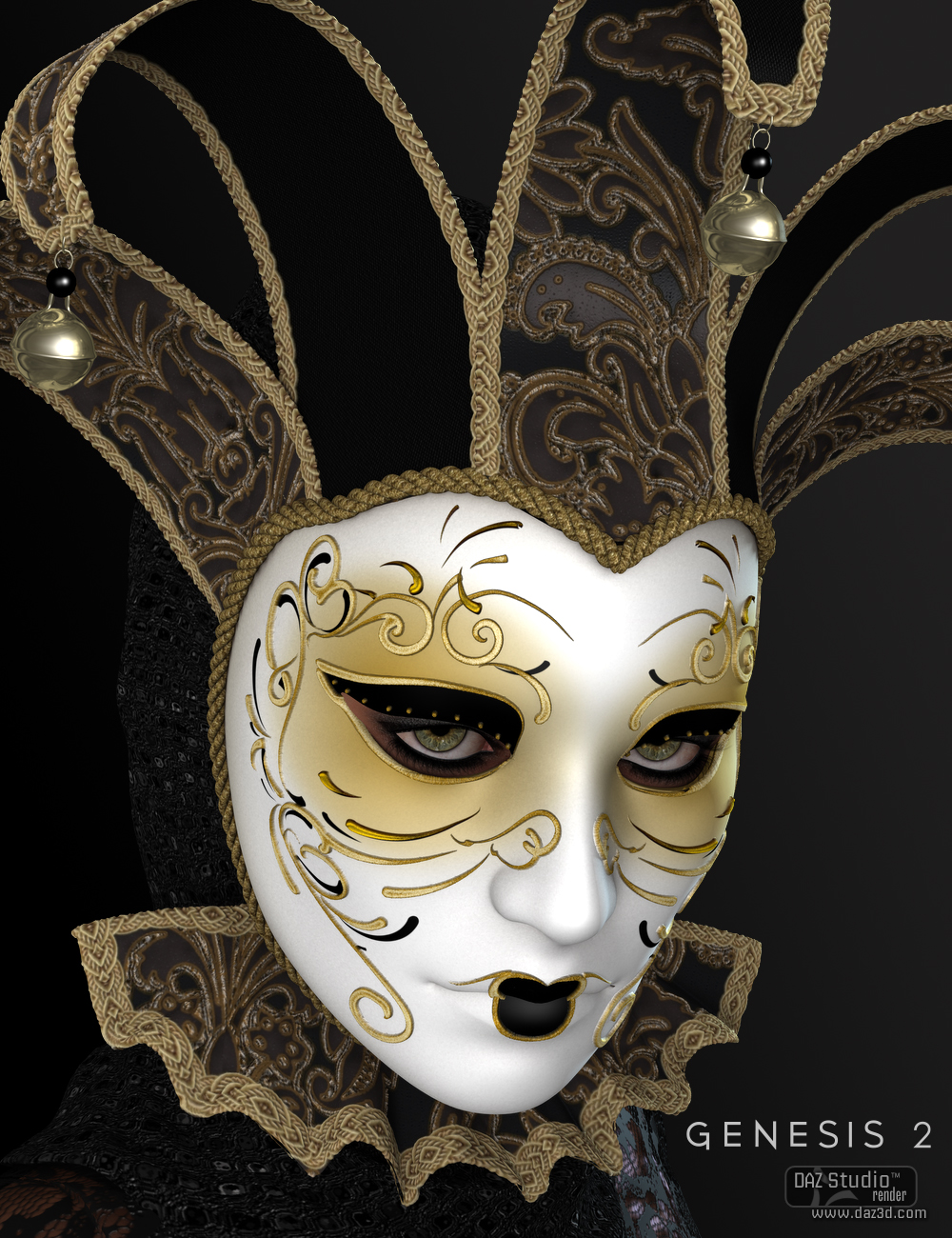 Venetian Mask for Genesis 2 Female(s) by: Nikisatez, 3D Models by Daz 3D