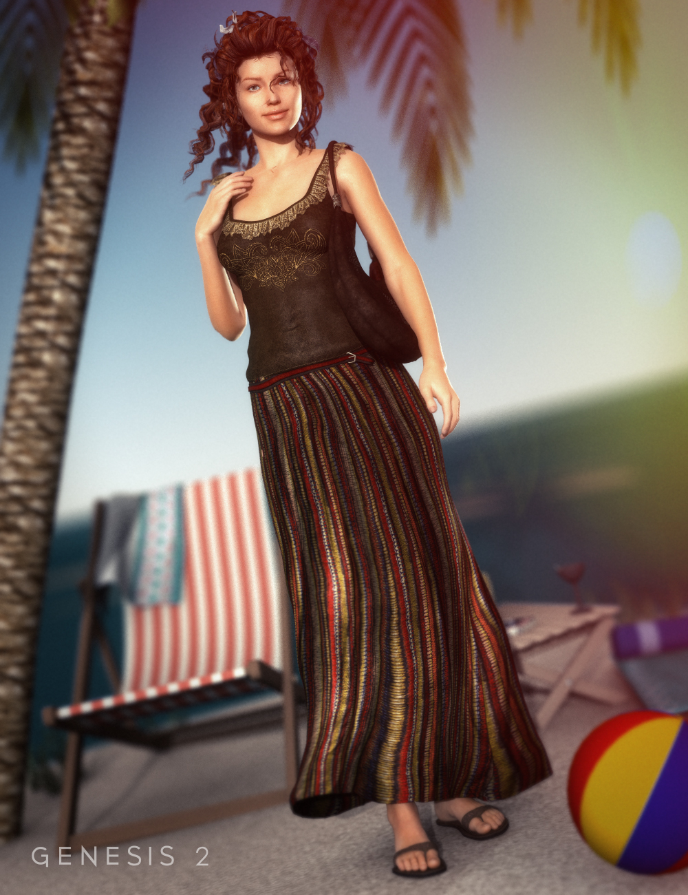 Maxi Skirt Outfit and Purse for Genesis 2 Female(s) by: Barbara BrundonSarsa, 3D Models by Daz 3D