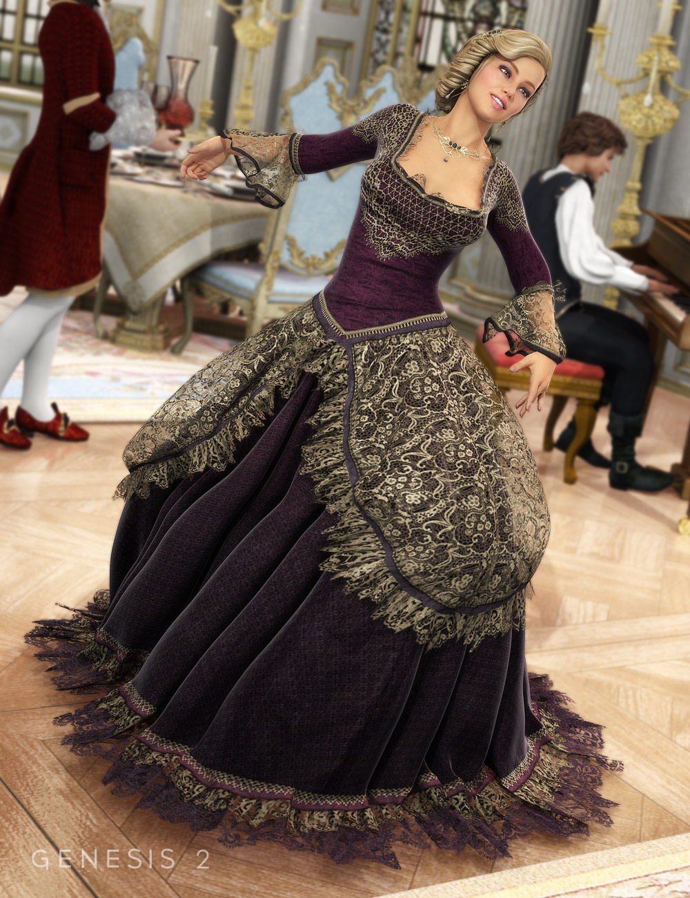 Grand Ballroom Dress for Genesis 2 Female(s) by: Barbara BrundonSarsa, 3D Models by Daz 3D