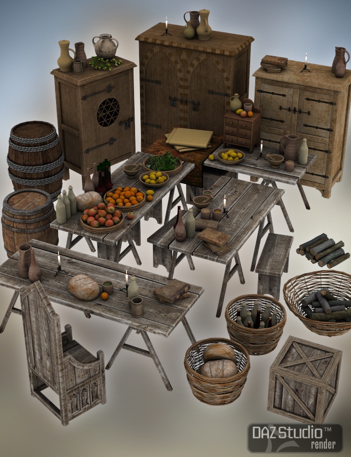 Medieval Merchants House Props by: Merlin Studios, 3D Models by Daz 3D
