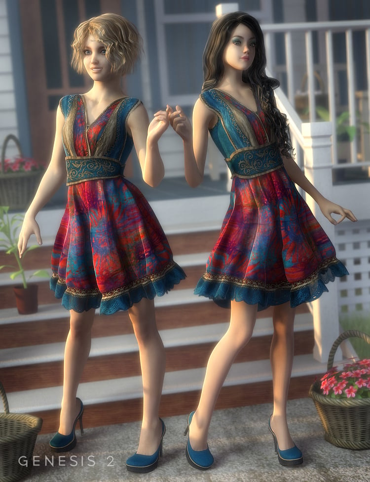 Southern Summer Dress for Genesis 2 Female(s) by: Barbara BrundonSarsa, 3D Models by Daz 3D