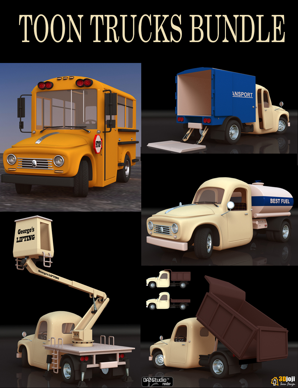 Toon Trucks Bundle by: 3djoji, 3D Models by Daz 3D
