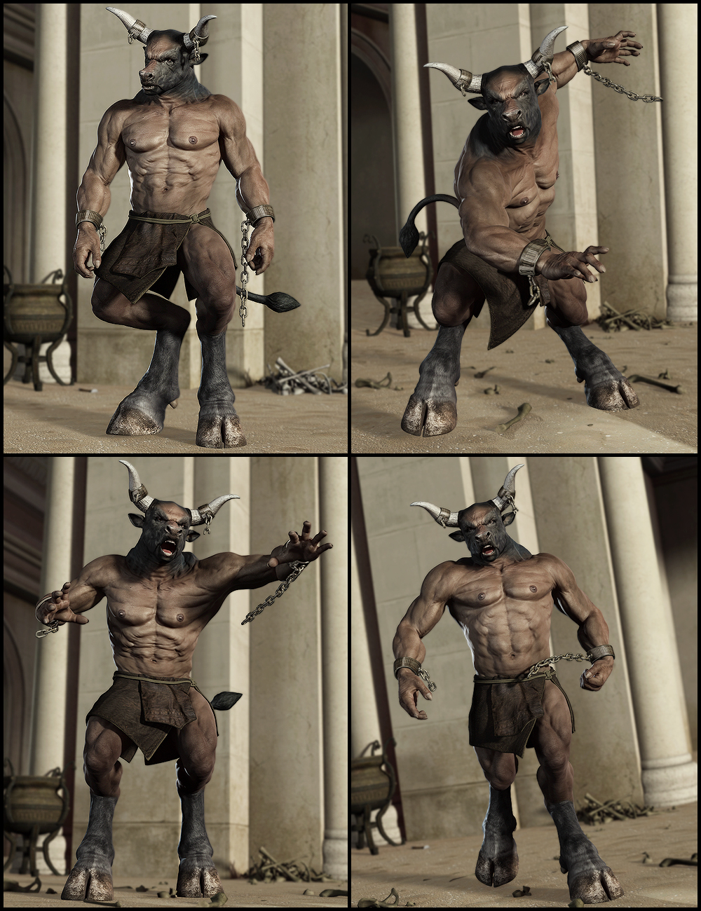 Minos Poses for the Minotaur 6 by: Muscleman, 3D Models by Daz 3D