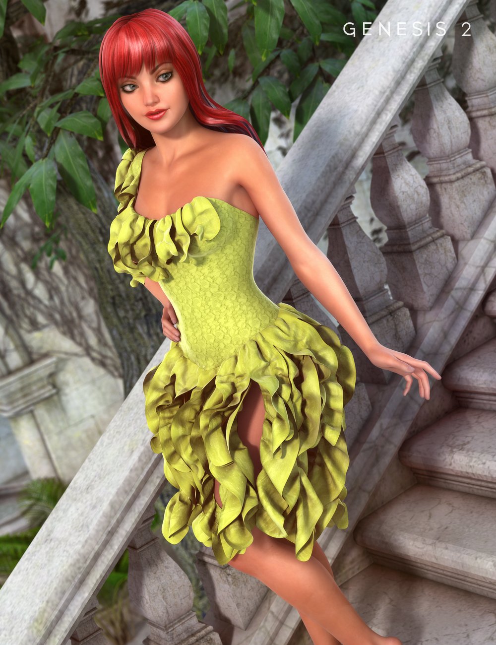 Canary Dress for Genesis 2 Female(s) by: Sarsa, 3D Models by Daz 3D