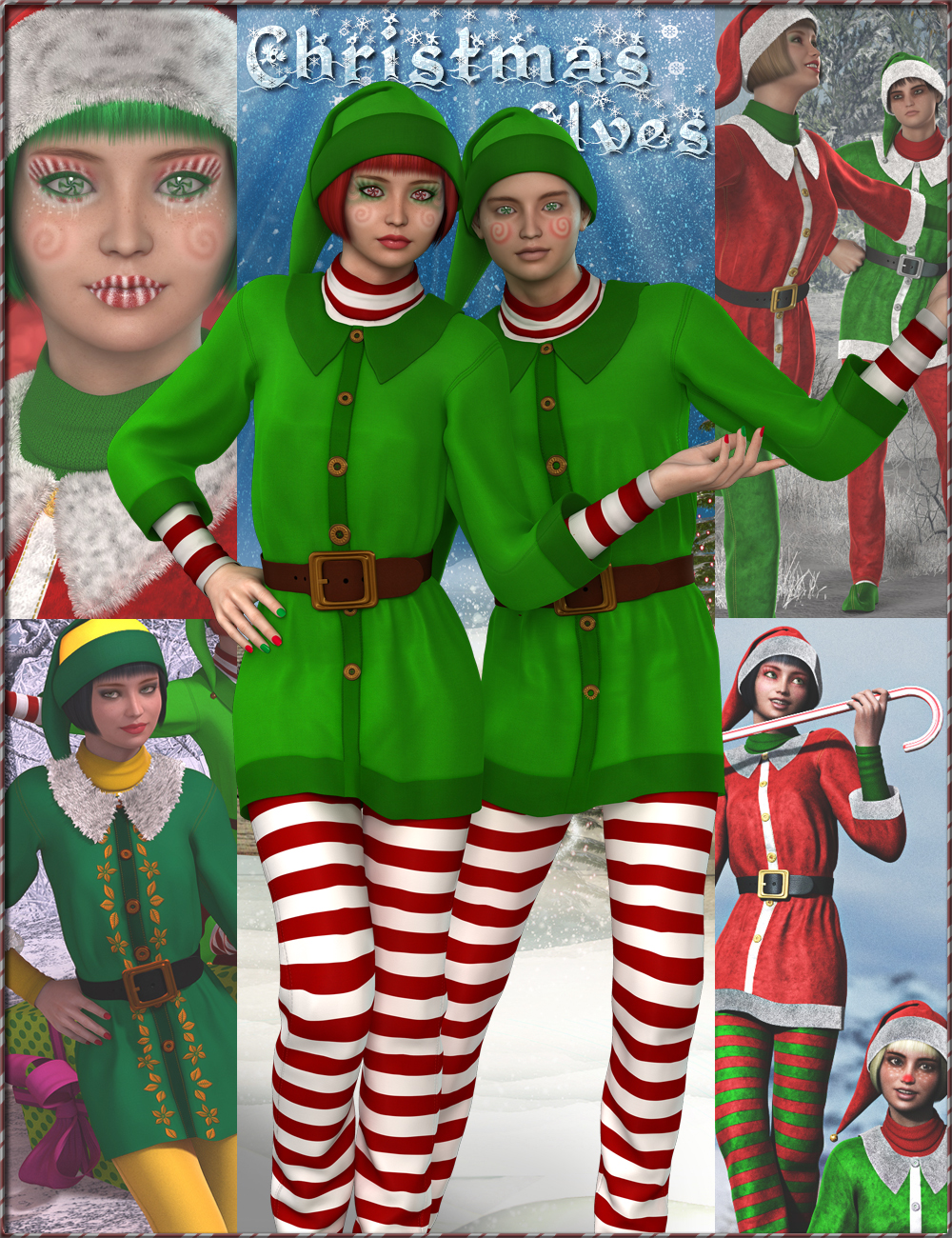 Christmas Elves Bundle - HD Characters, Outfit, Expansion and Poses by: SabbyFred Winkler ArtShanasSoulmateFisty & DarcSedor, 3D Models by Daz 3D