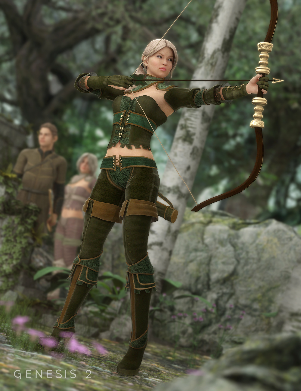 Woodland Huntress for Genesis 2 Female(s) by: ArienBarbara Brundon, 3D Models by Daz 3D