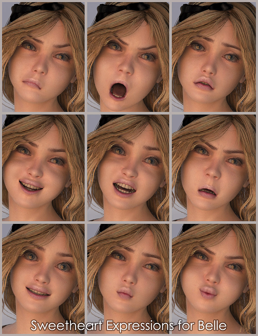 Sweetheart Expressions for Belle 6 by: 3DCelebrity, 3D Models by Daz 3D
